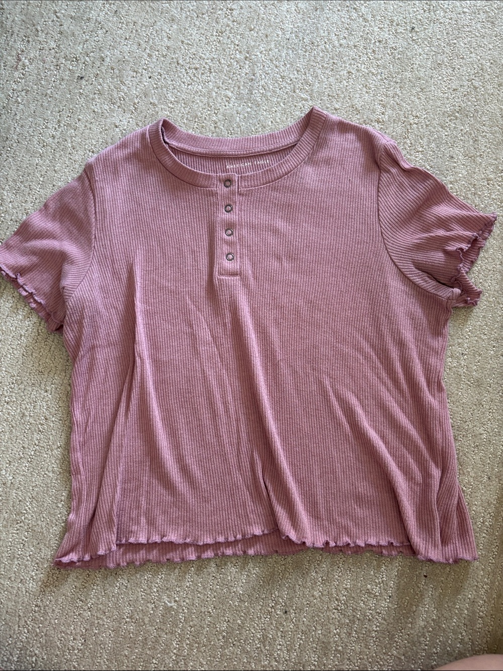American Eagle Pink Ribbed Henley Short Sleeve Top